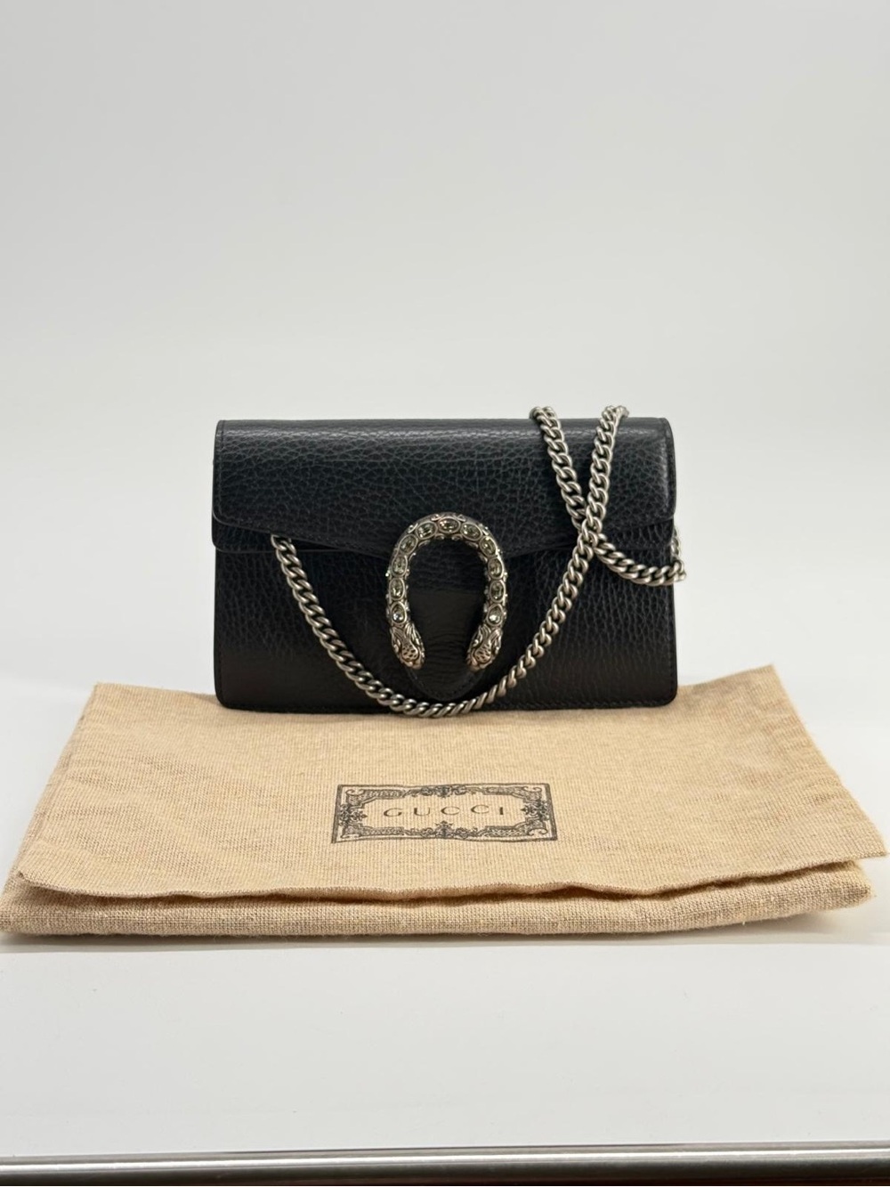 Gucci Dionysus Crystals Super Mini Black Leather Shoulder Bag